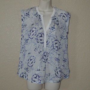 0 Rebecca Taylor Blue White Silk Sleeveless Blouse